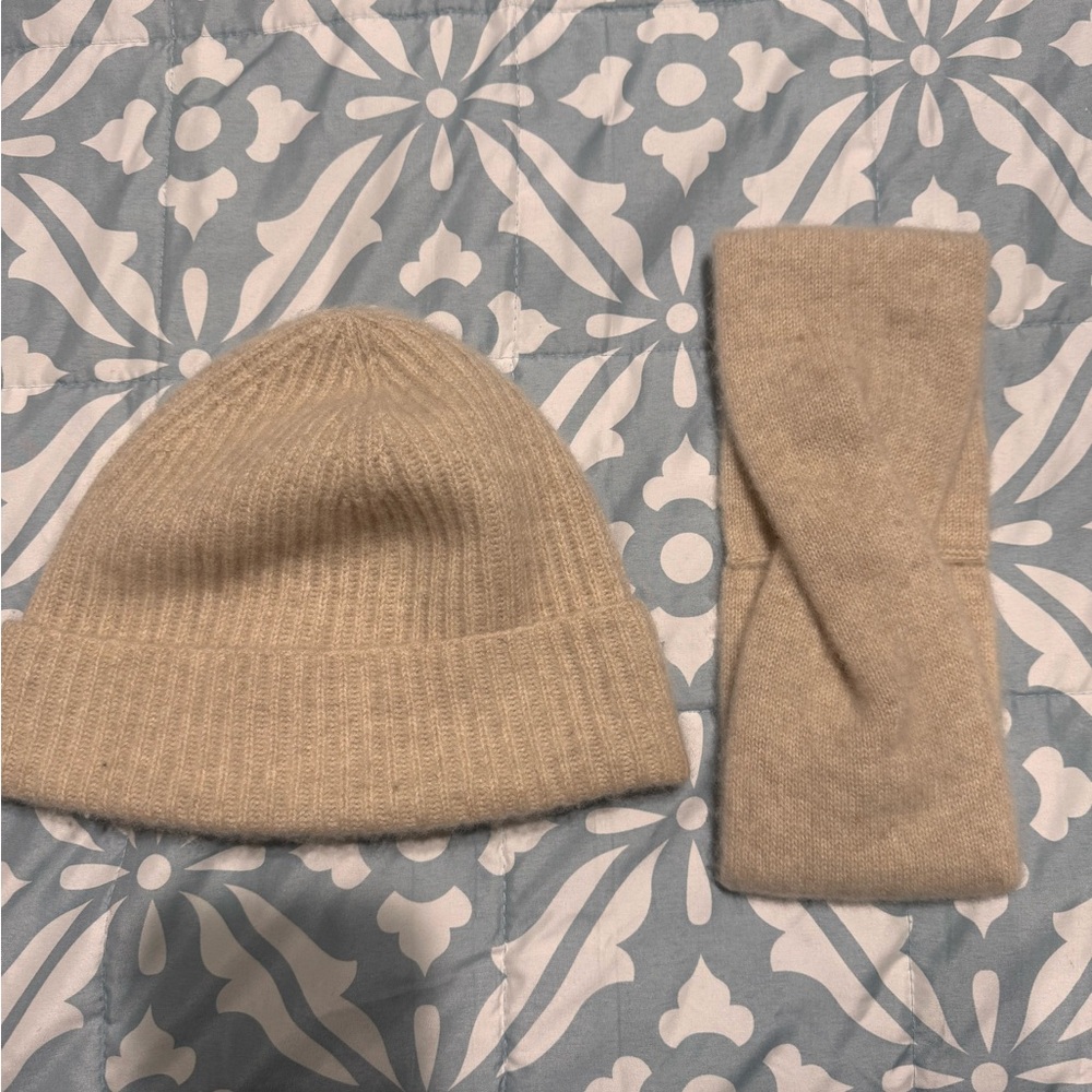 Naadam Beige Knit Beanie and Headband Set